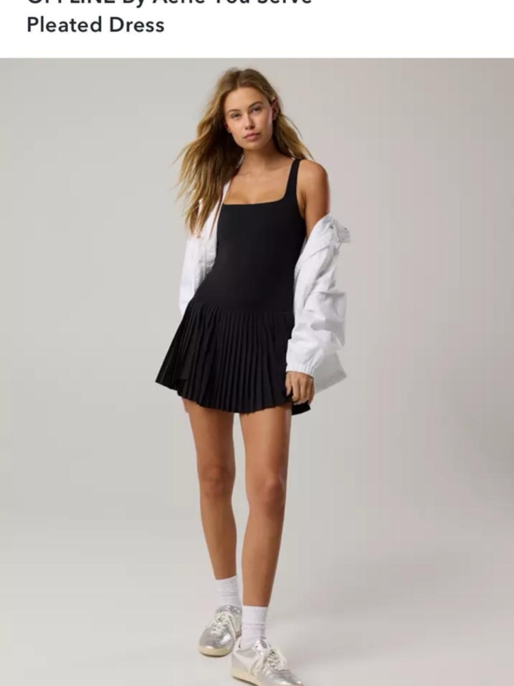 aerie Black Pleated Tank Bodysuit Dress